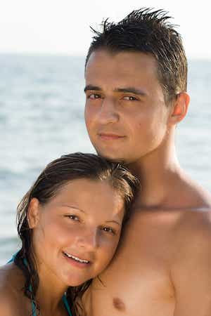 young couple her head on his chest